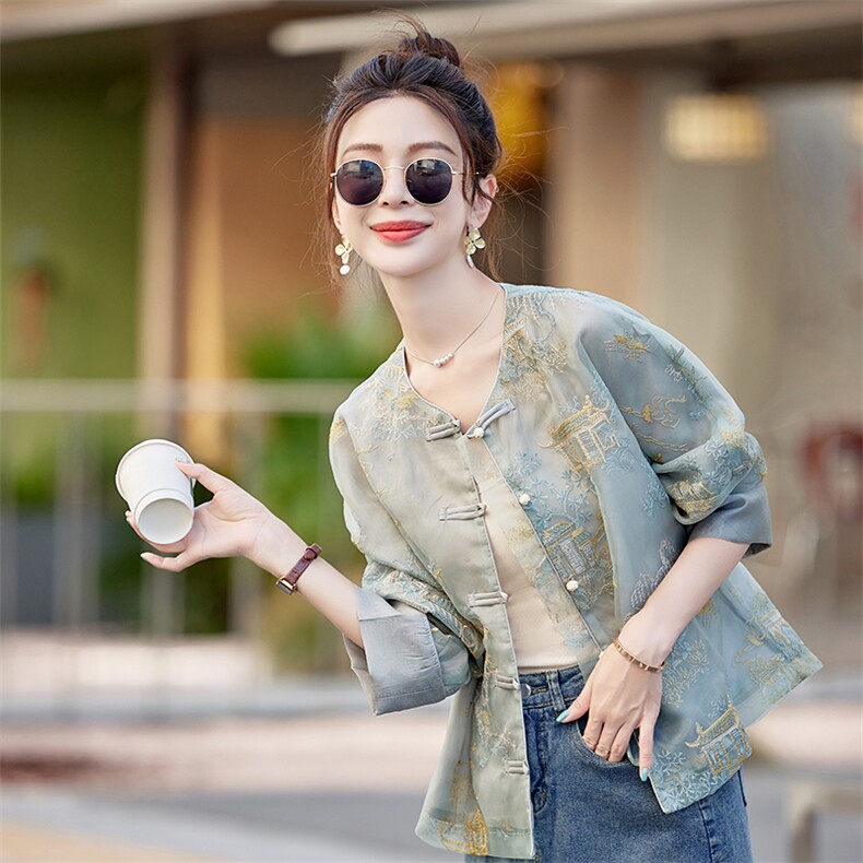 新中式外套女夏2025小个子新款百搭刺绣唐装薄外套防晒衣上衣,女装短外套,韩蜜菓