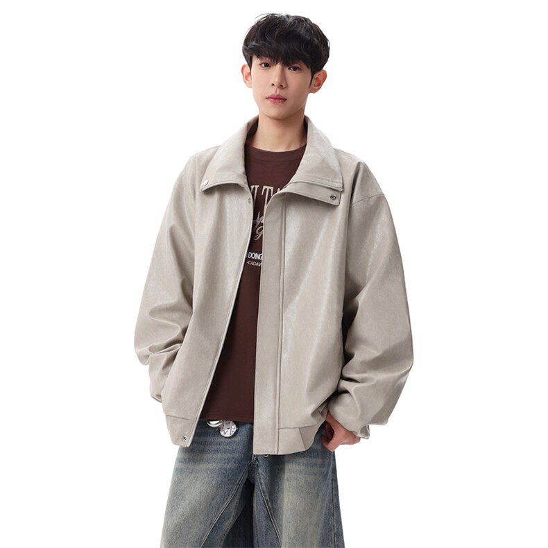男士黑色亮面皮衣外套春季宽松百搭机车风上衣潮XZ309JK8630P80,男装皮衣,星座309（原A406）
