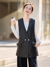 【春季女装新款】大量现货时尚中长款马甲皮衣外套，女装皮衣，简古