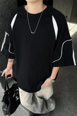 8XL-M美式小众高级感拼接短袖T恤男夏简约百搭宽松纯棉上衣DX336，男装T恤，电商D206-1