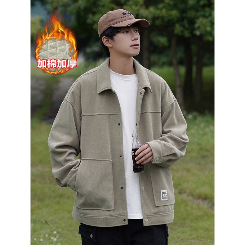冬新复古单排扣加棉加厚棉服立体贴袋大码保暖外套J501J加棉-P90,男装棉衣,电商A001-1