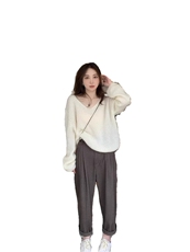 韩系宽松温柔系软糯显瘦V领100羊毛针织衫女毛衣打底上衣秋冬，女装羊毛衫，恩泰羊绒