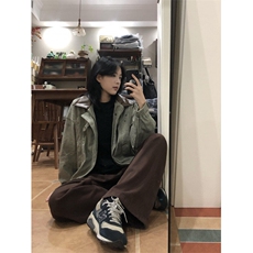 【有货】YS686CC-特P75PU皮翻领夹克男女古着感外套，男装夹克，星座1007（原301D）