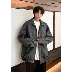 夹棉加厚PU皮夹克宽松复古纯色外套DY2408-P90常规DY2407-P80图片