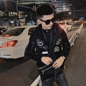 冬季保暖羽绒服社会小伙ins男士绣标装饰连帽外套C301B-YR02图片