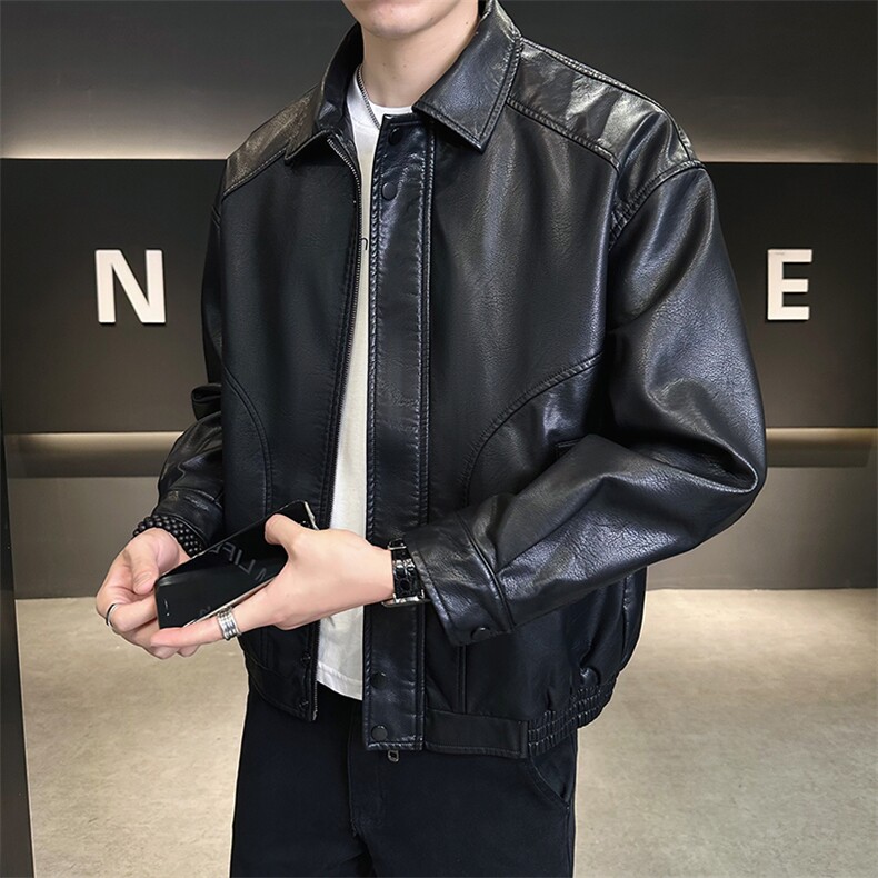 2025新款秋季皮衣外套男翻领潮牌机车皮夹克A313-PY77-P145，男装皮衣，电商A313