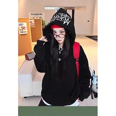 美式手写刺绣连帽卫衣女加绒春秋季高街潮牌情侣宽松上衣帽衫，男装卫衣，星座506A