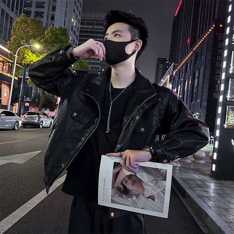 秋季新款机车立领皮衣男潮流宽松朋克PU皮夹克外套P802-P148,男装夹克,电商A368