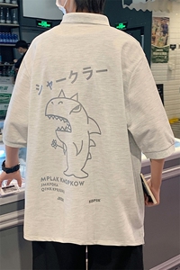 PL57092-P35 翻领短袖polo衫男大码胖子半袖t恤男有领保罗衫 模特图片