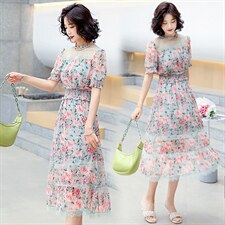 240斤大码女装夏季碎花雪纺连衣裙260特肥超胖300胖mm显瘦裙子220，女装连衣裙，妙形