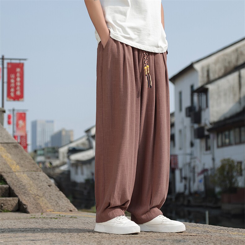 春夏新款日系阔腿直筒裤风棉麻休闲裤男2406-特P68图片