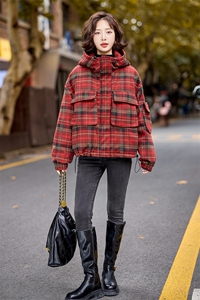 水衣源853款格子毛呢羽绒服女（同时有夹棉棉服）图片