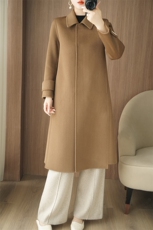 2025年秋季长款单排扣娃娃领长袖通勤羊毛，女装毛呢外套，众策羊绒