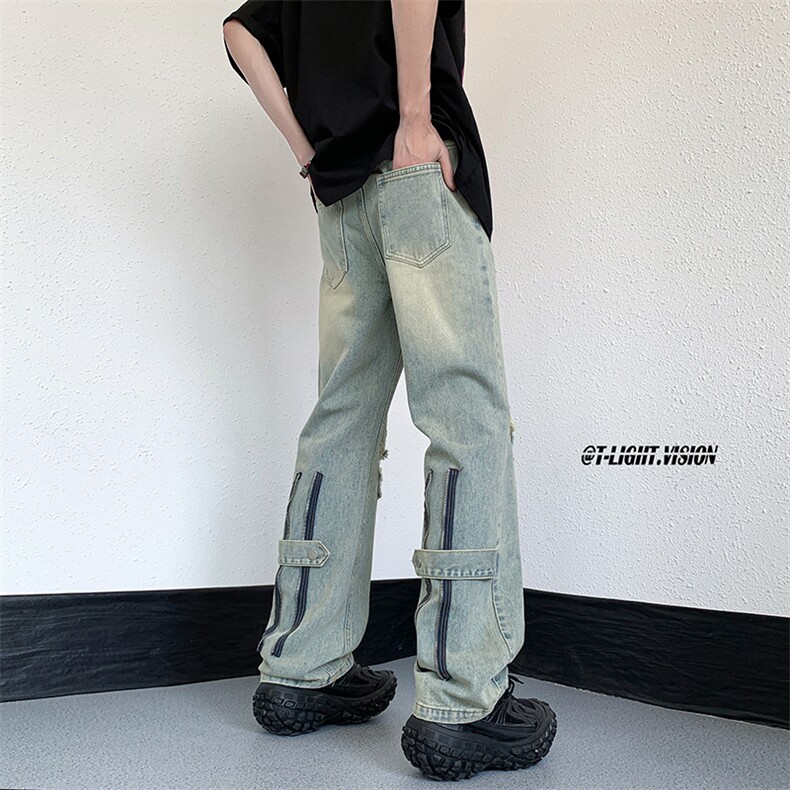 B221美式ins高街暗黑系小众拉链直筒牛仔裤LK23073-P65控88,男装牛仔裤,电商B221