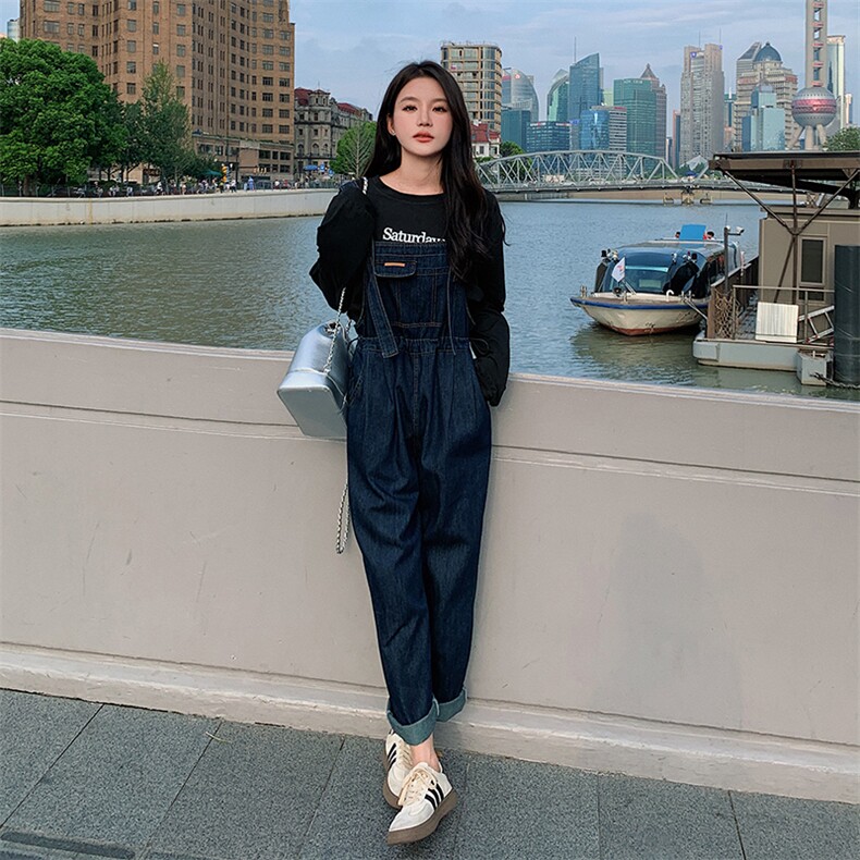 《高质现货》新品时尚抽绳口袋抽绳背带裤牛仔裤,女装牛仔裤,唛多