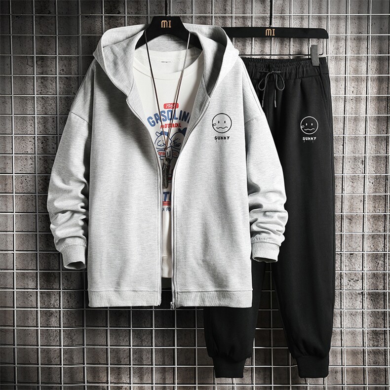 TK6072-P85 开衫连帽卫衣套装男运动套装两件套 网格挂拍图片