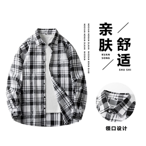 （跨境货源）潮流格子衬衫男港风休闲长袖外套青少年男装2387P42图片