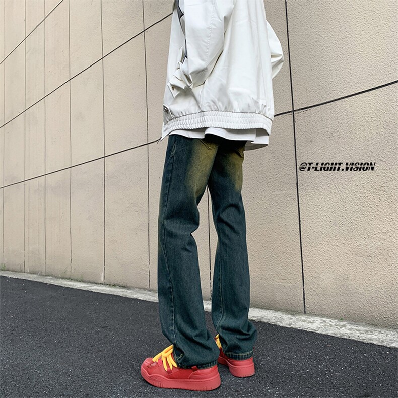 美式ins高街hiphop微喇复古蓝牛仔裤货号K2322P65控78,男装牛仔裤,电商A063