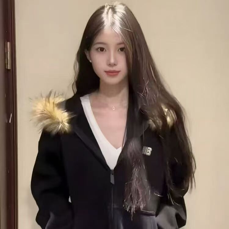谁穿谁爱!!!【复古毛领】美式拉链开衫连帽卫衣女INS韩版加绒外套,女装短外套,星座218-8