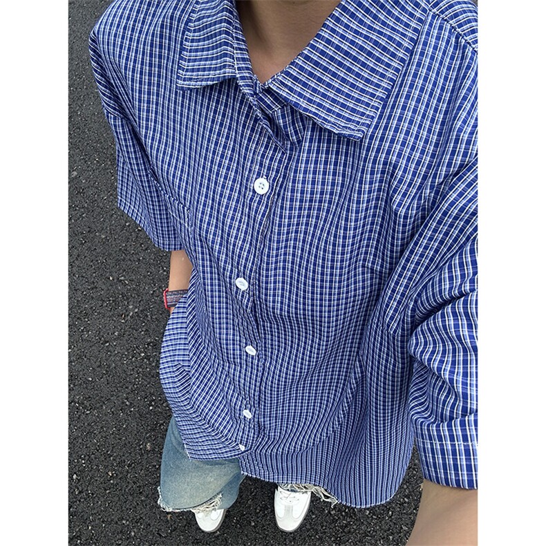 格子衬衫春夏美式短袖衬衫港风情侣装休闲衬衣CS286-P30,男装衬衫,星座301C-5