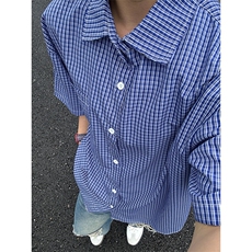 格子衬衫春夏美式短袖衬衫港风情侣装休闲衬衣CS286-P30，男装衬衫，星座301C-5