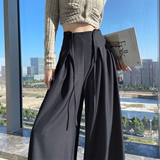 高级感西装阔腿裤女2024秋季新款系带垂感显瘦大裤腿拖地裤裙，女装休闲裤，梦白服饰厂