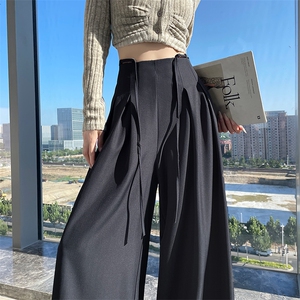 高级感西装阔腿裤女2024秋季新款系带垂感显瘦大裤腿拖地裤裙图片