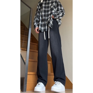 美式cleanfit复古水洗垂感宽松抽绳阔腿牛仔裤K1130-特P42控68