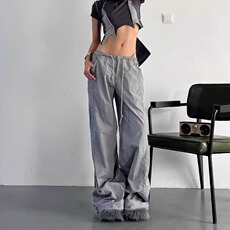 美式复古高街工装裤女夏季降落伞裤子宽松阔腿裤休闲褶皱运动长裤，男装休闲裤，星座1210-1