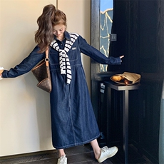 俏皮小个子牛仔连衣裙女2025春新款韩版收腰显瘦少女感减龄衬衫裙，女装连衣裙，2C037