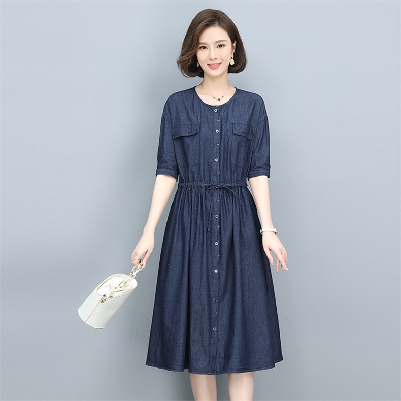 牛仔连衣裙女夏装2023年新款中长款收腰显瘦气质薄款小个子a字裙图片