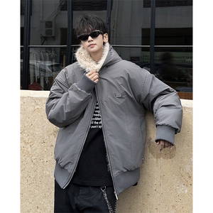 秋冬季毛绒连帽棉服潮流宽松加绒保暖时尚棉服图片