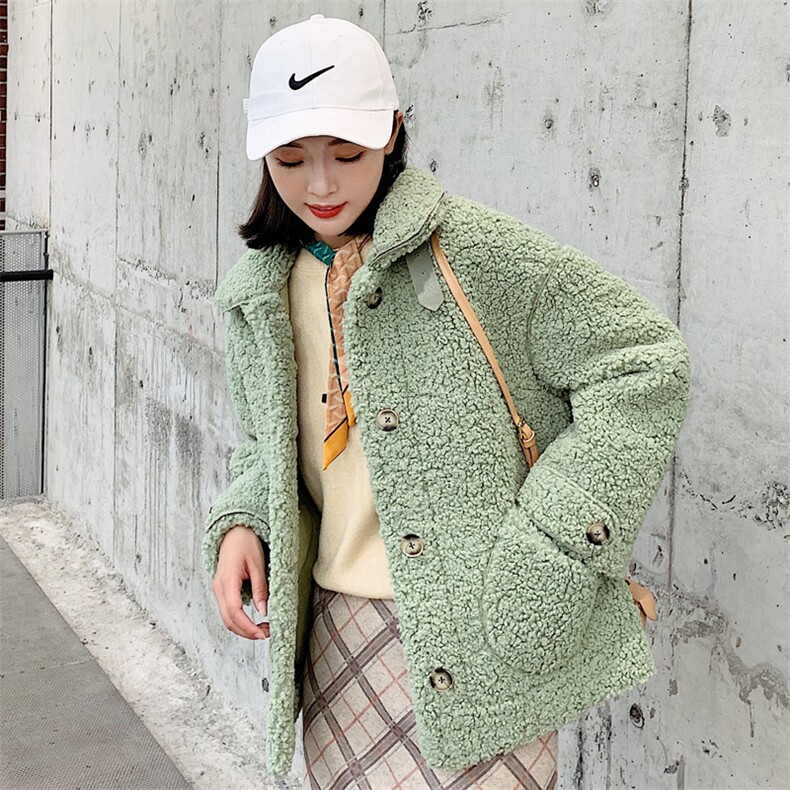 2021秋冬新款颗粒绒羊羔毛加厚皮毛一体外套短女图片