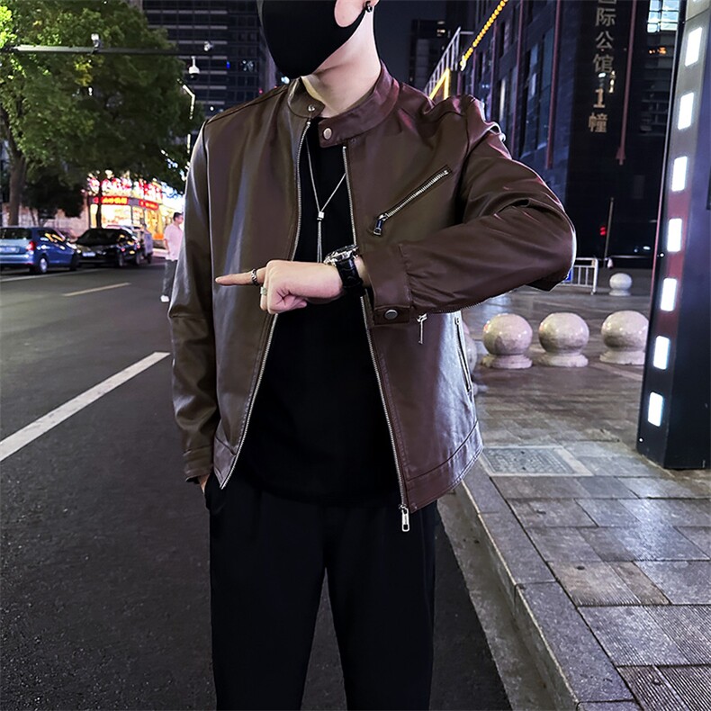 2025秋季新款立领皮衣男潮流修身皮夹克外套     A368-P3313-P118图片