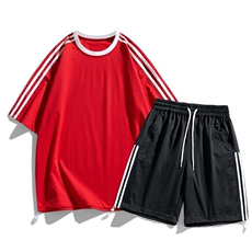 新款夏季美式情侣套装条纹短袖时尚潮流休闲运动服男TZ2525P65，男装T恤，星座309（原A406）