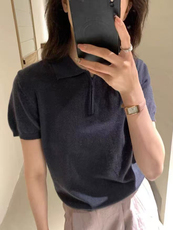 翻领时尚短袖夏季新款百搭修身型，女装T恤，锦弘羊绒