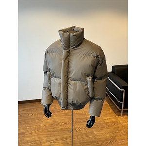 现货5W件冬季三防重磅硬挺boxy短款羽绒立领PU皮棉衣外套加厚棉服,秋装时尚简约穿搭图片