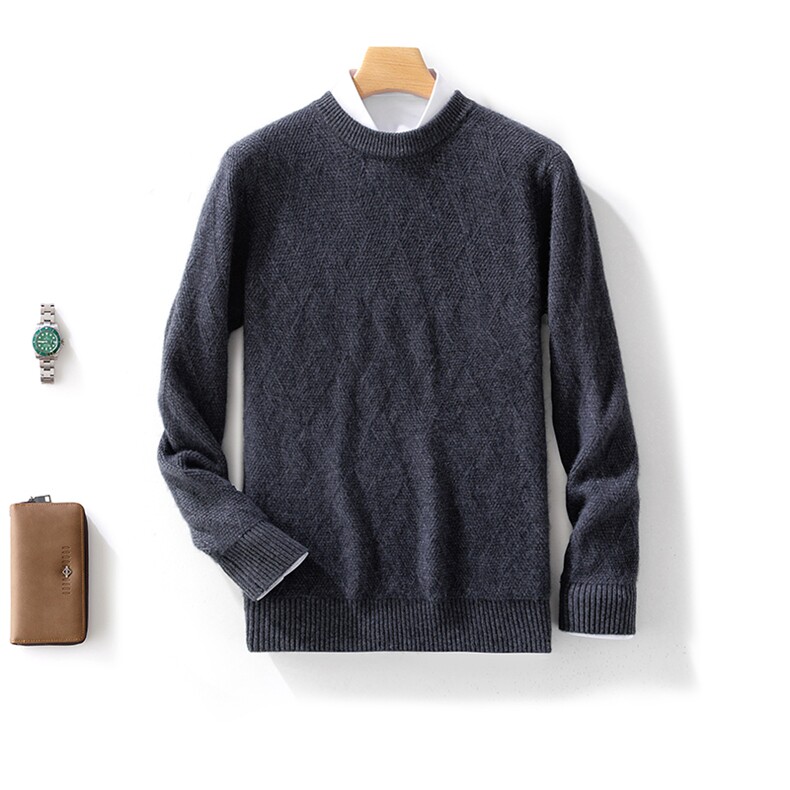 男秋冬新款羊毛加厚圆领毛衣经典百搭保暖针织衫品质舒适体验，男装羊毛衫，邓利维