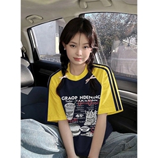 夏季美式高街重磅纯棉三条杠织带插肩撞色男女短袖T恤CZ72-特P25，男装T恤，电商A486
