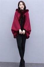 芷墨服饰冬装新款时尚加毛加厚针织斗篷外套女，女装毛呢外套，芷墨服饰