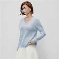 2025秋冬新款镂空v领山羊绒100%纯色毛衣长袖宽松针织羊绒衫，女装羊绒衫，阿舍尔精品
