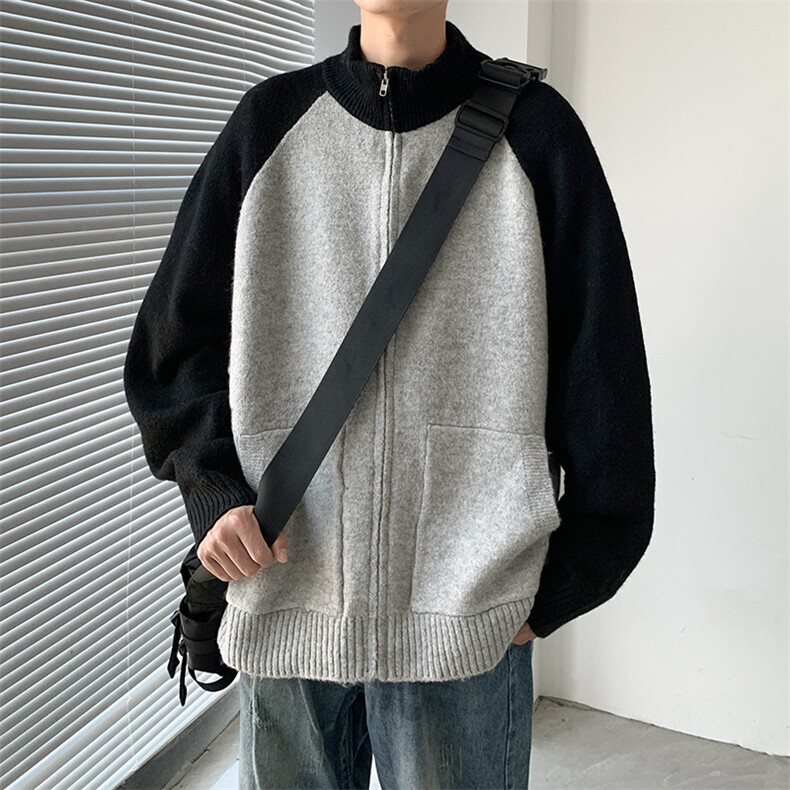 秋冬季男士撞色拉链毛衣开衫设计感休闲百搭上衣,男装针织衫/毛衣,星座410-6（原星座1304-1）