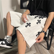 十字架工装牛仔短裤男夏季设计感五分裤潮牌ins休闲裤K3424-P47，男装牛仔裤，星座512-2