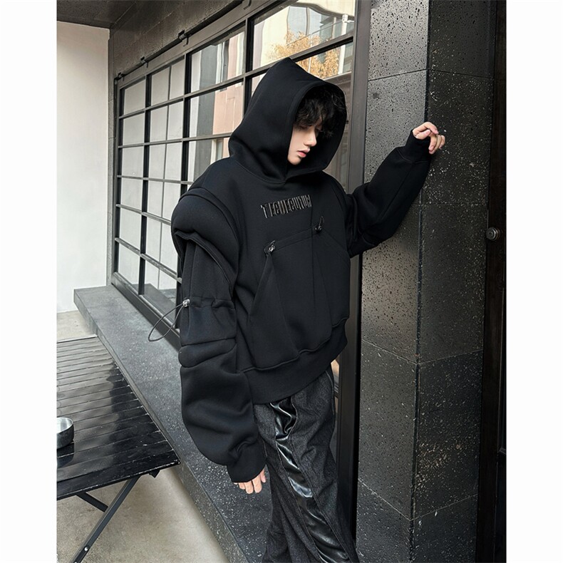 24秋冬超短款设计感肌肉肩异形肩金属印花连帽卫衣WY30-P98,男装卫衣,电商B288