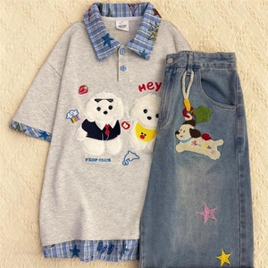 H1048-p40 挂牌+刺绣贴绒 （纯棉220克）短袖t恤女图片