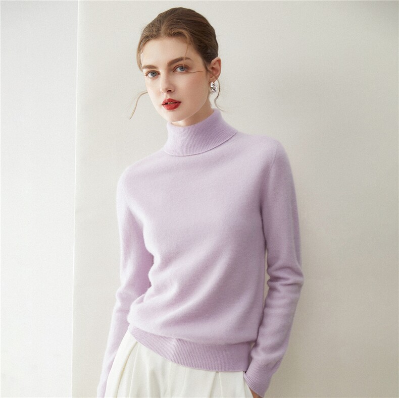 2025秋冬百搭时尚简约一线平面高翻领针织衫，女装羊绒衫，米乐羊绒