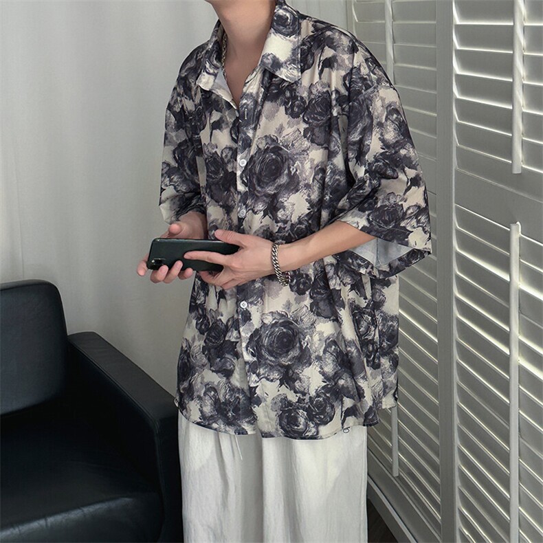 2025现货今年流行印花短袖衬衣男潮牌冰丝A351-AC25602-p48控89,男装衬衫,电商A351