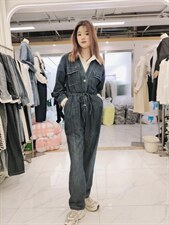 春装牛仔假两件连体裤女，女装连体裤，迷吉meeggle