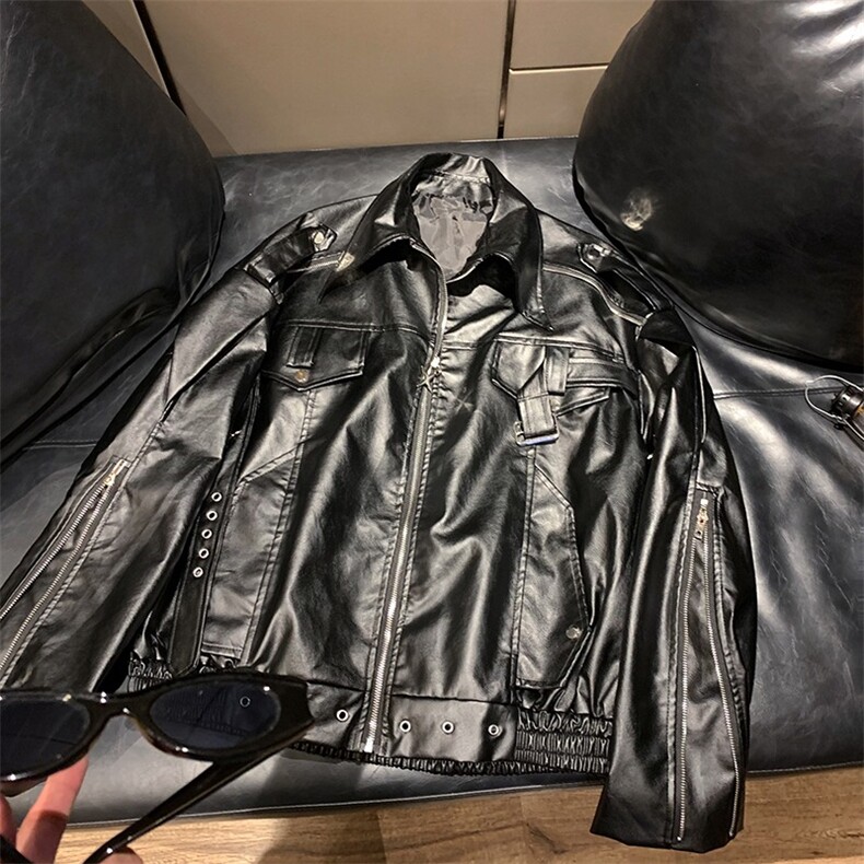 秋冬款男皮夹克十字架工装织带开叉拉链皮外套JK885P102,男装夹克,星座1013-1