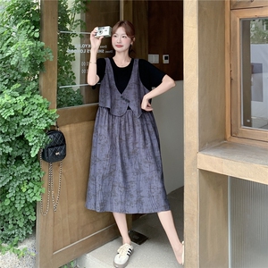 韩版假两件拼接显瘦连衣裙女2025夏季新款超好看休闲宽松通勤长裙图片